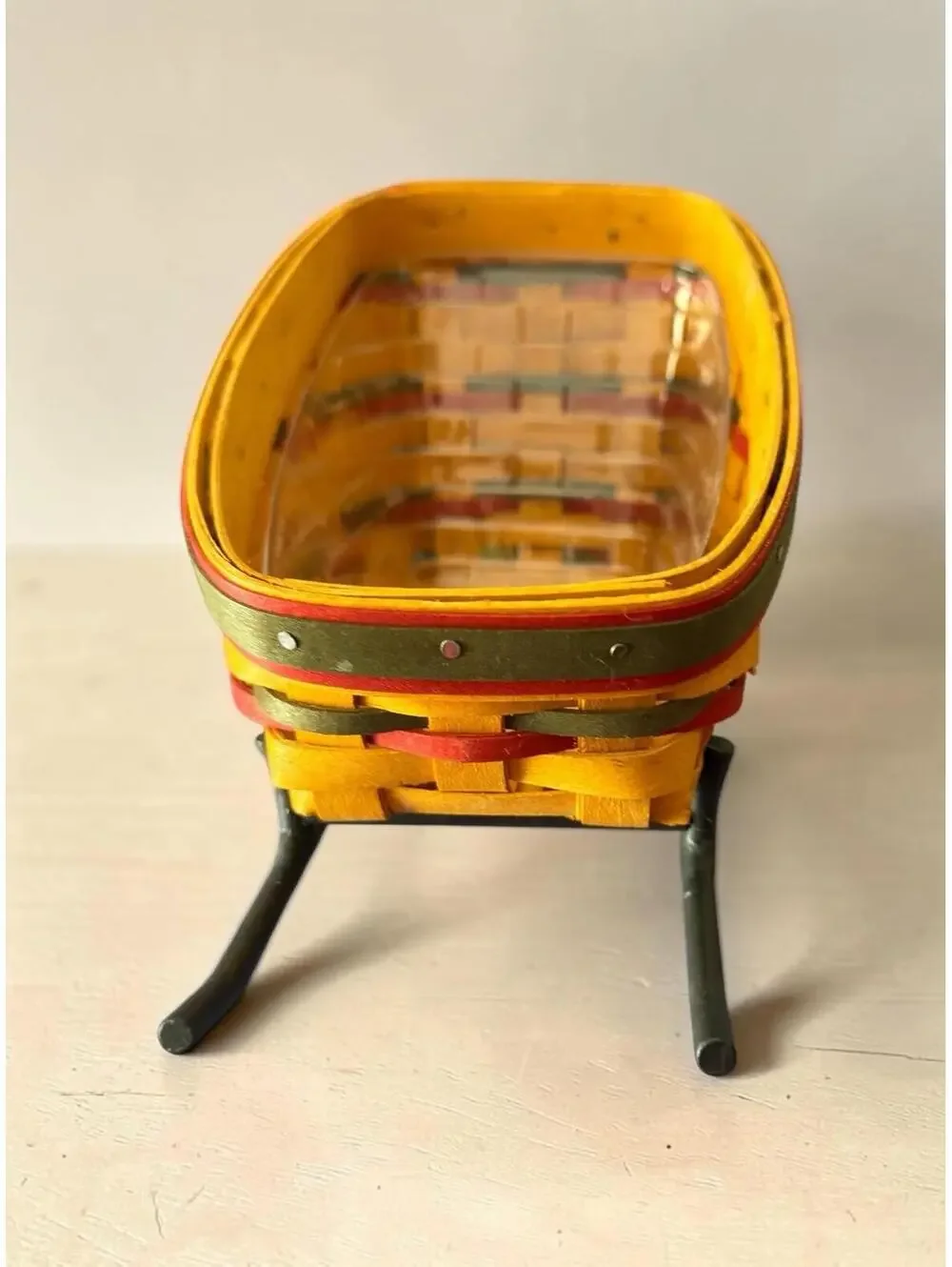 1998 Longaberger Sleigh Basket with Liner w/ Iron Stand